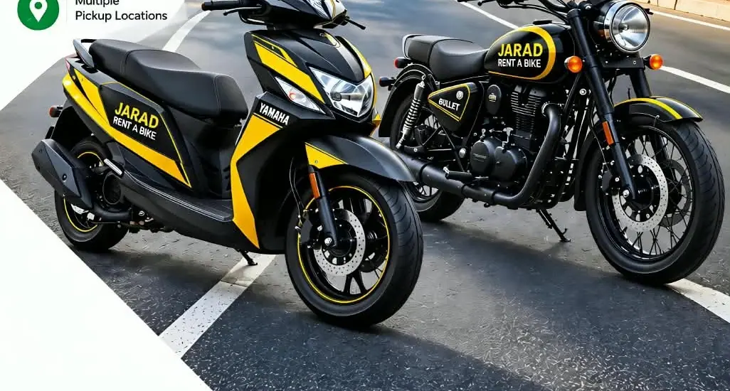 A JARAD rental scooter and motorcycle on an open road